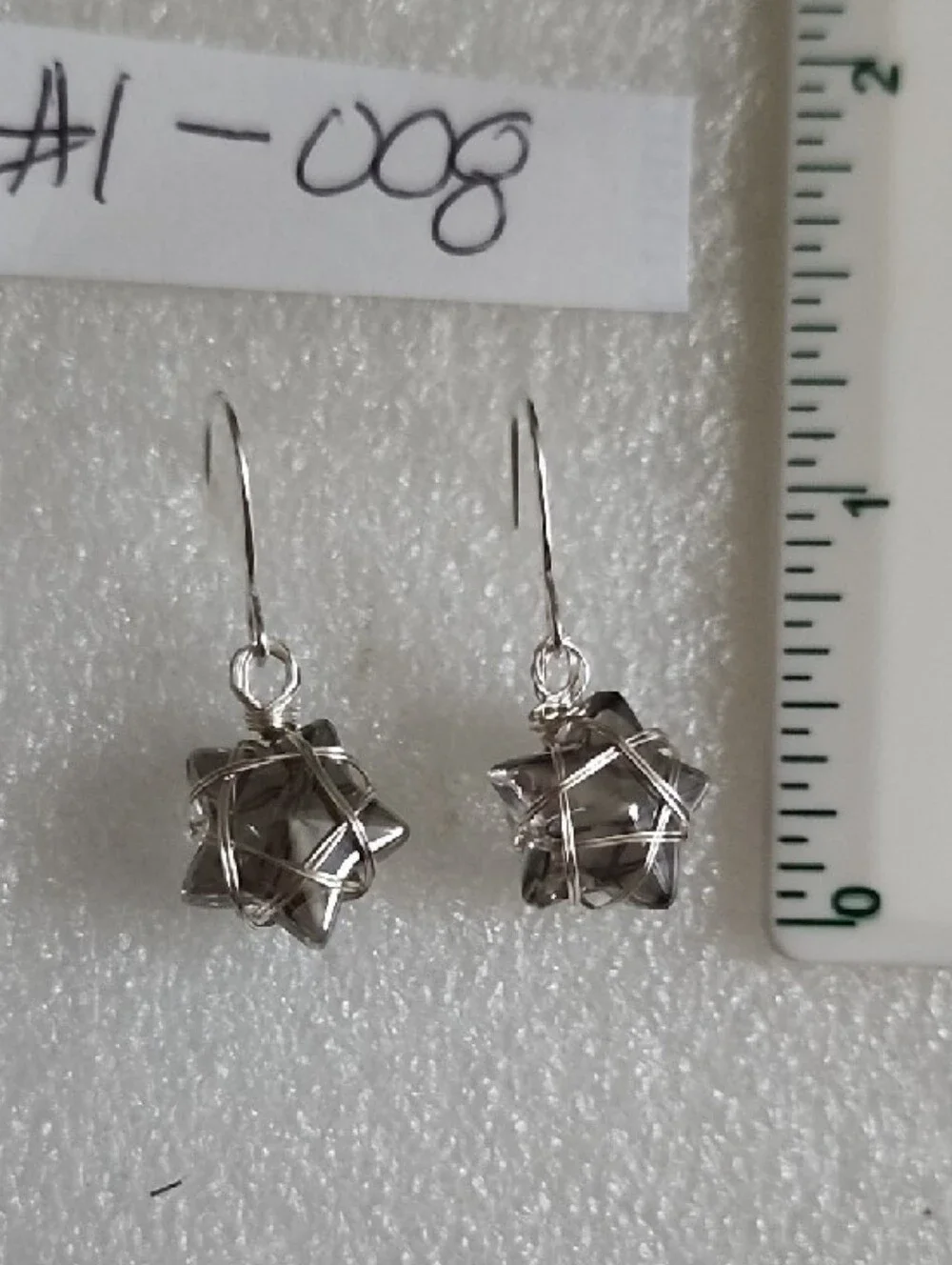 Hand Crafted Smoky Gray Star Wire-Wrap Drop Earrings